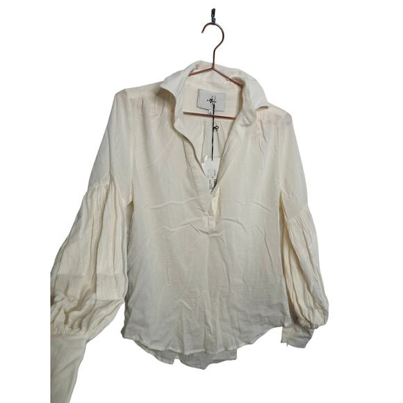7 FOR ALL MANKIND Cream White Bubble Sleeve Zip Up Detail Blouse size XS NWT - Picture 8 of 11